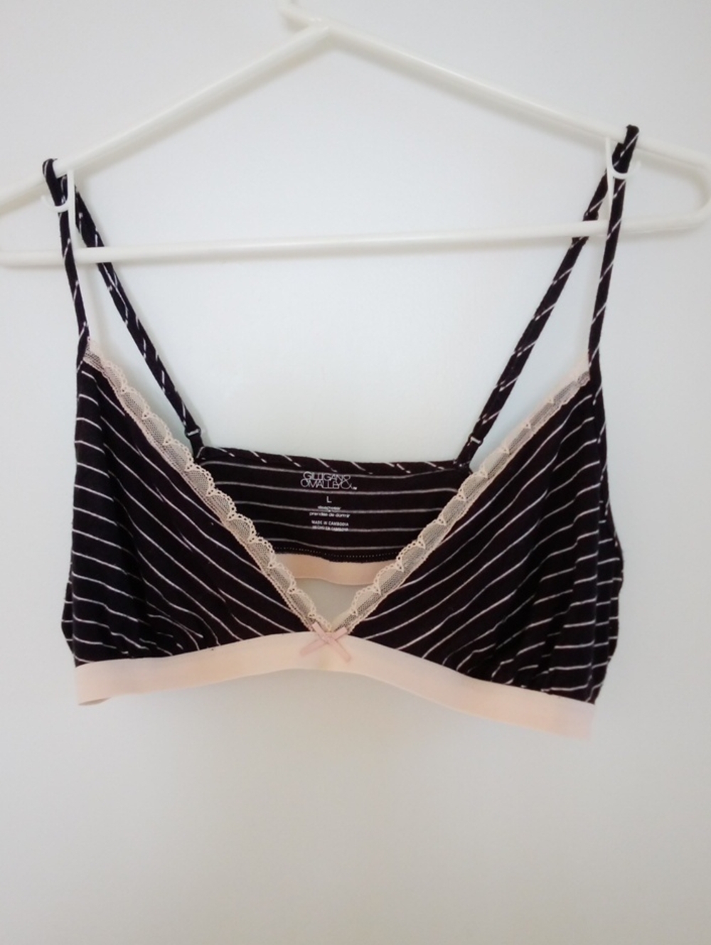 Gilligan & O'Malley Black Striped Bralette with Light Pink Trim